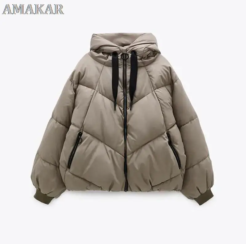 

Womens Winter Cotton Coat Jacket Loose Pockets Zipper Casual Hooded Solid Lace Up Streetwear Parkas