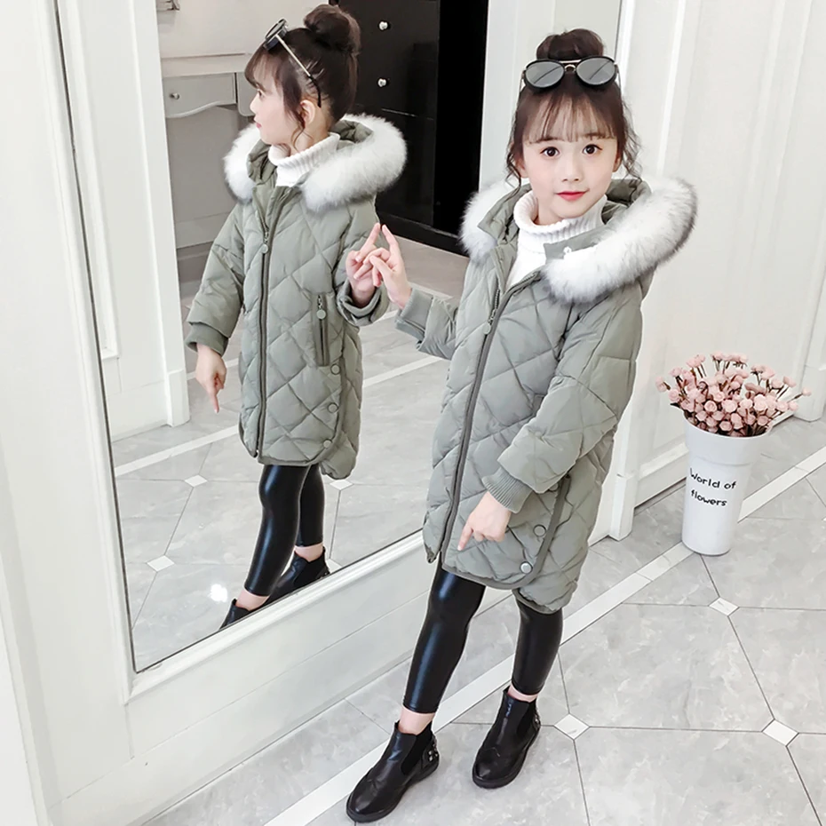 Пальто для девочек толстые теплые парки Детский мягкий пуховик с меховым
