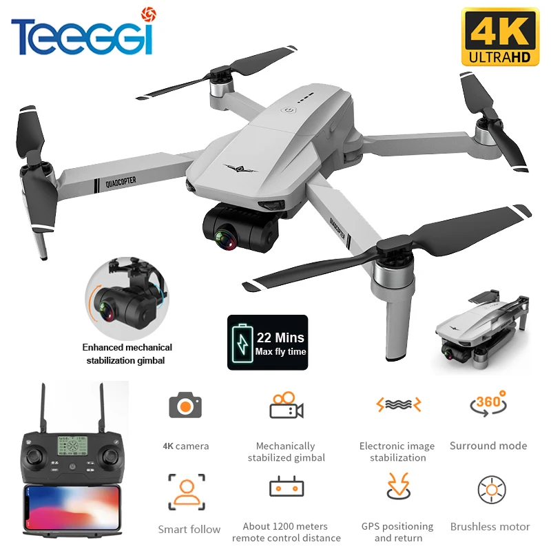 Teeggi KF102 Newst GPS Дрон 4K Профессиональный с камерой HD 2 осевой анти встряхивание Gimbal WiFi