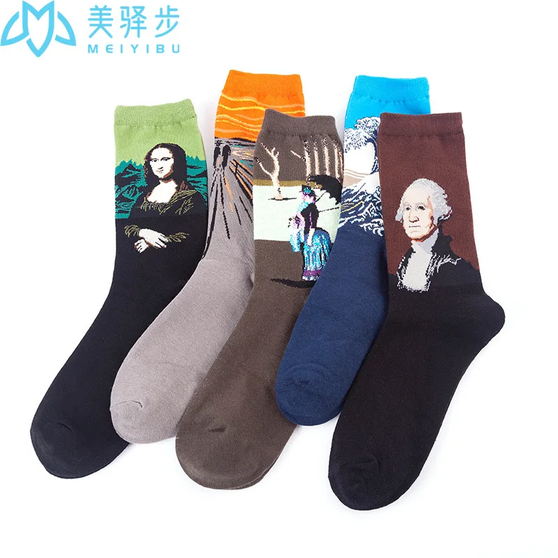100 Pairs Oil Painting Socks Adult Socks Women's Cotton Fashion Stockings Men's Socks Fashionable
