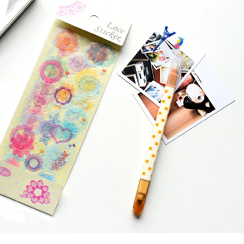 4 листа милые кружева ПВХ декоративные наклейки красочные сердца для