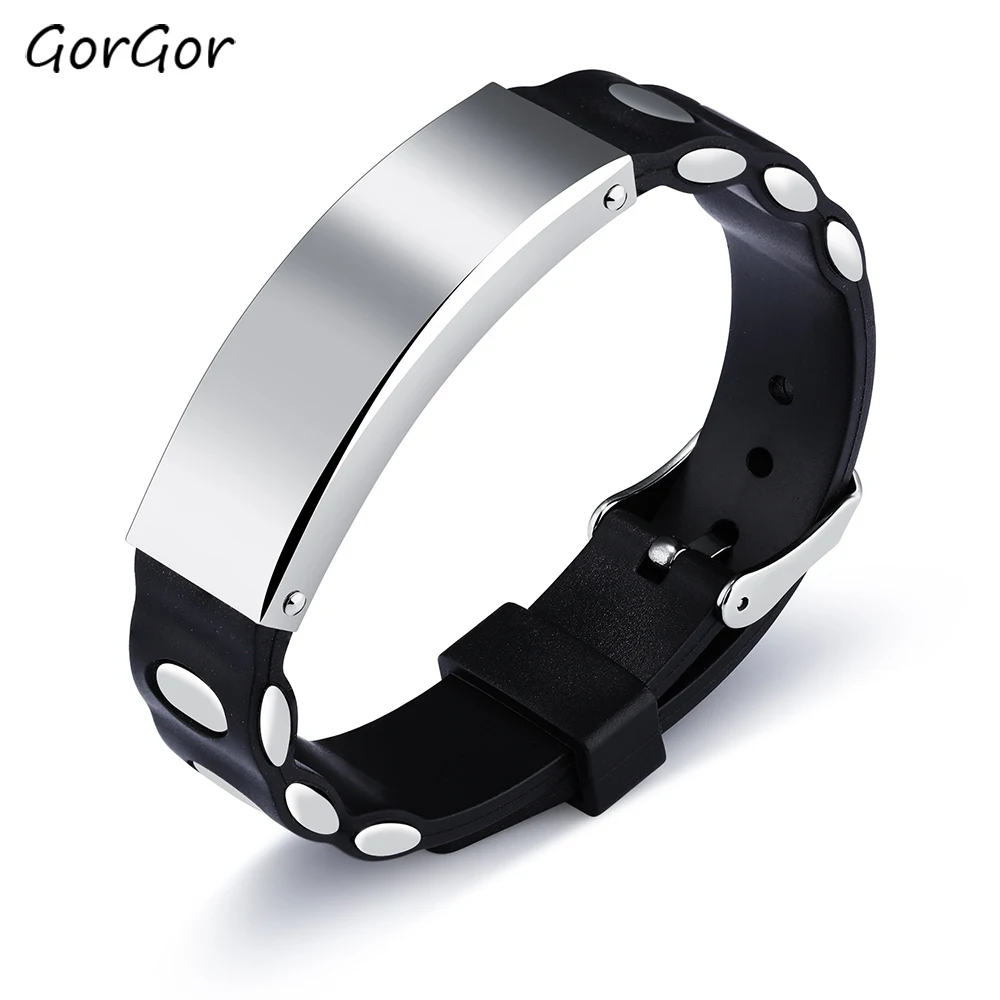 

GorGor Bangles Men Stainless Steel Pattern Silica Gel Glossy Adjustable Length Simplicity Individuality Punk Accessories GS-1141