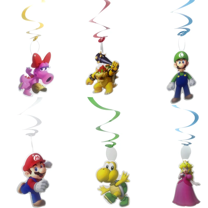 

6pcs/lot Super Mario Theme Decorate Ceiling Hanging Swirl Happy Birthday Party Garlands Party Supplies DIY Baby Shower Swirls