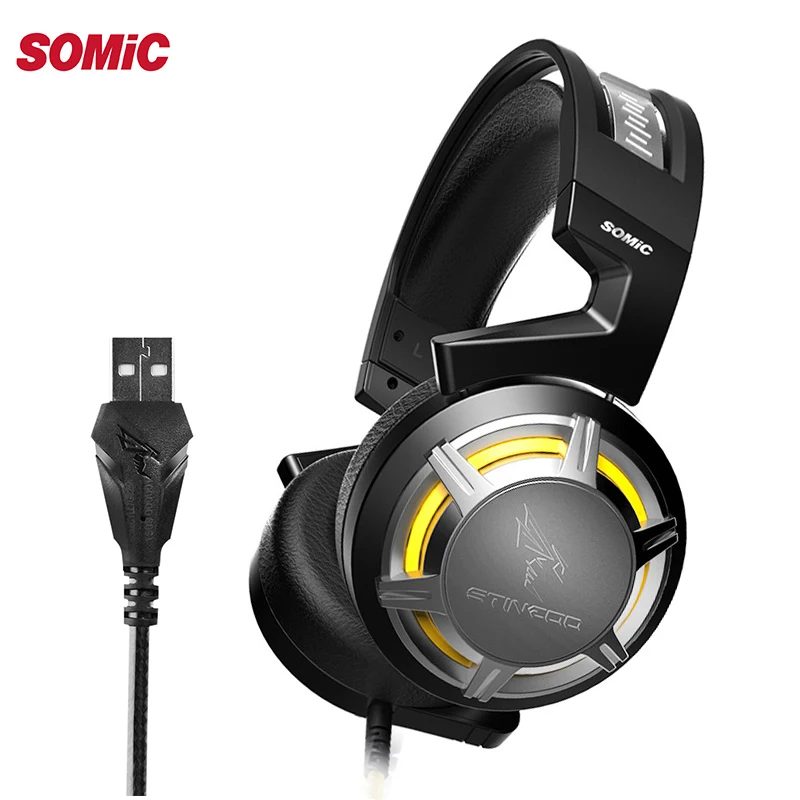 SOMIC G926 USB игровая гарнитура светодиодный свет 7,1 объемный звук Игровые наушники с микрофоном для ПК/PS4 игры
