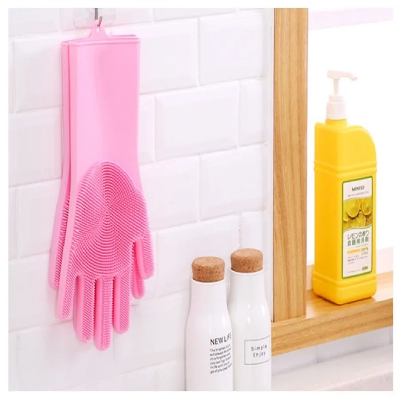 

Magic Silicone Dishwashing Scrubber Dish Washing Sponge Rubber Scrub Gloves Kitchen Cleaning 1 Pair cleaning gloves