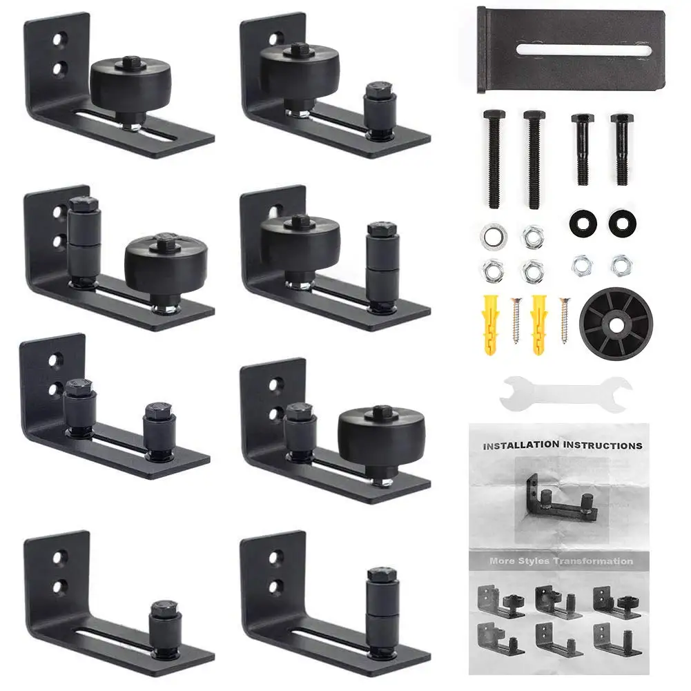 8 In 1 Sliding Barn Door Rail Pulley Hardware Kit Top Mounted Hanger Track Black Steel Closet Roller New | Обустройство дома
