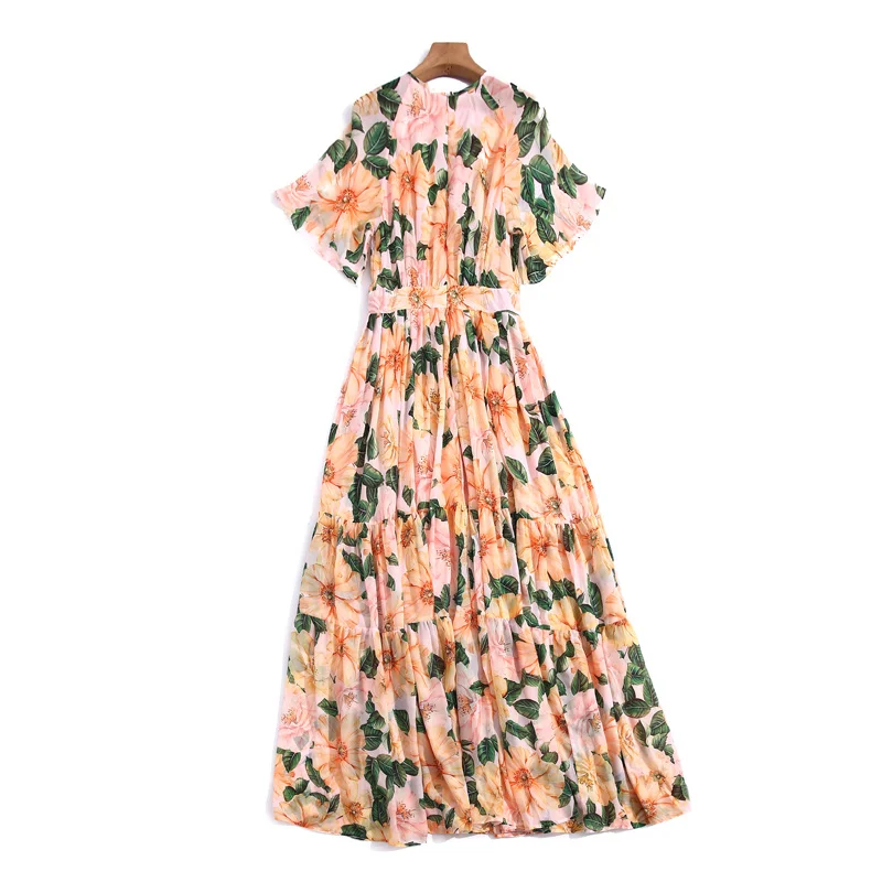 

Runway Summer New High Quality Fashion Women'S Dress Bohemian Style Casual Holiday Party Charming Floral Print Maxi Long Dress