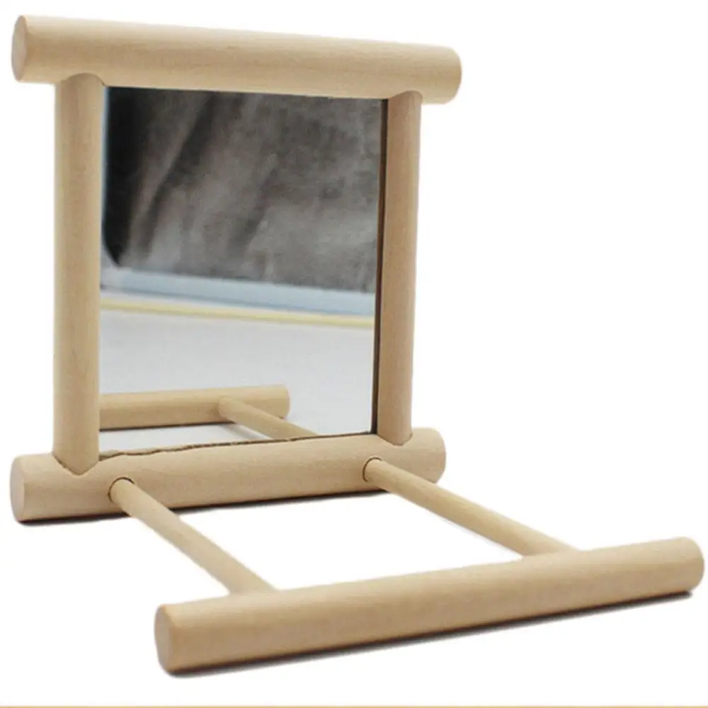 

Mirror Stand for Parrots Wooden Bird Toy Holder Cockatiel Decor Gift Platform Toys