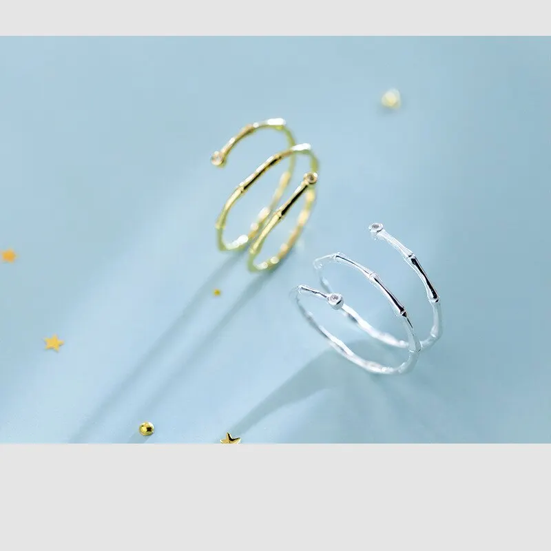 

A00233 Jazaz Authentic 925 Sterling Silver Multilayer Creative Bamboo Finger Stackable Rings for Women Fine Jewelry Party