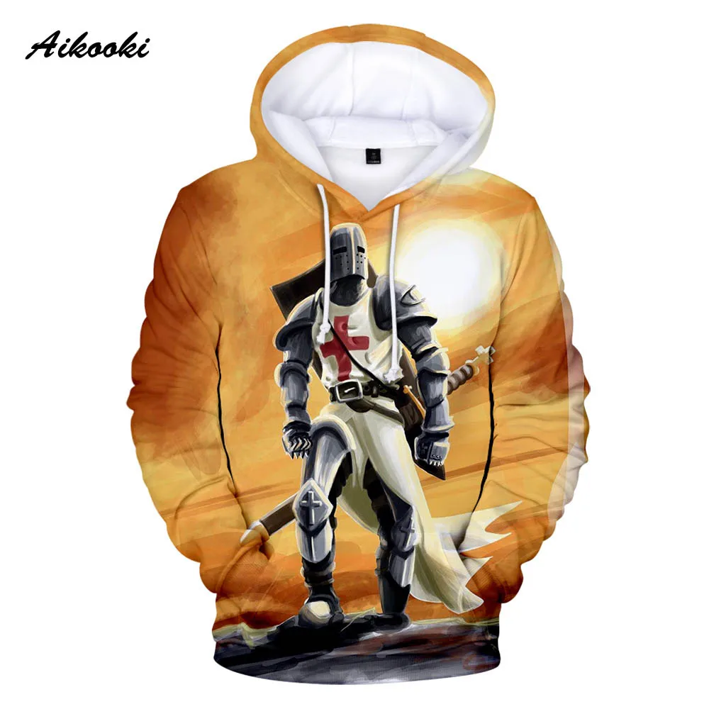 

Aikooki Knights Templar Hoodies Men Hoody Sweatshirts 3D Mens Hooded Knights Templar Polluver Tracksuits Male White Design Coat