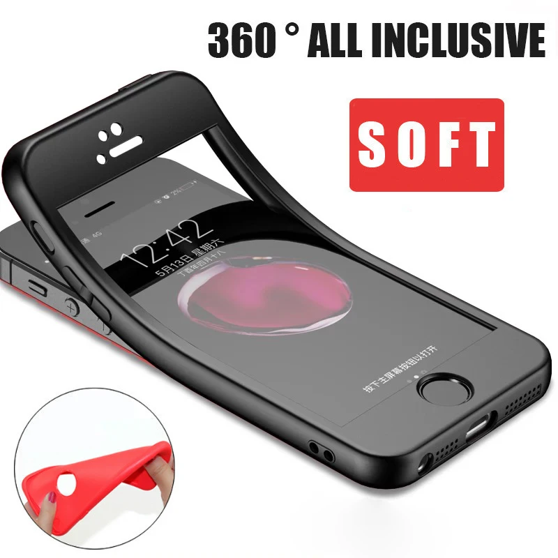 Роскошный 360 полный корпус телефона чехол для iPhone 5 5S SE 6 6S 7 8 Plus Мягкий силиконовый