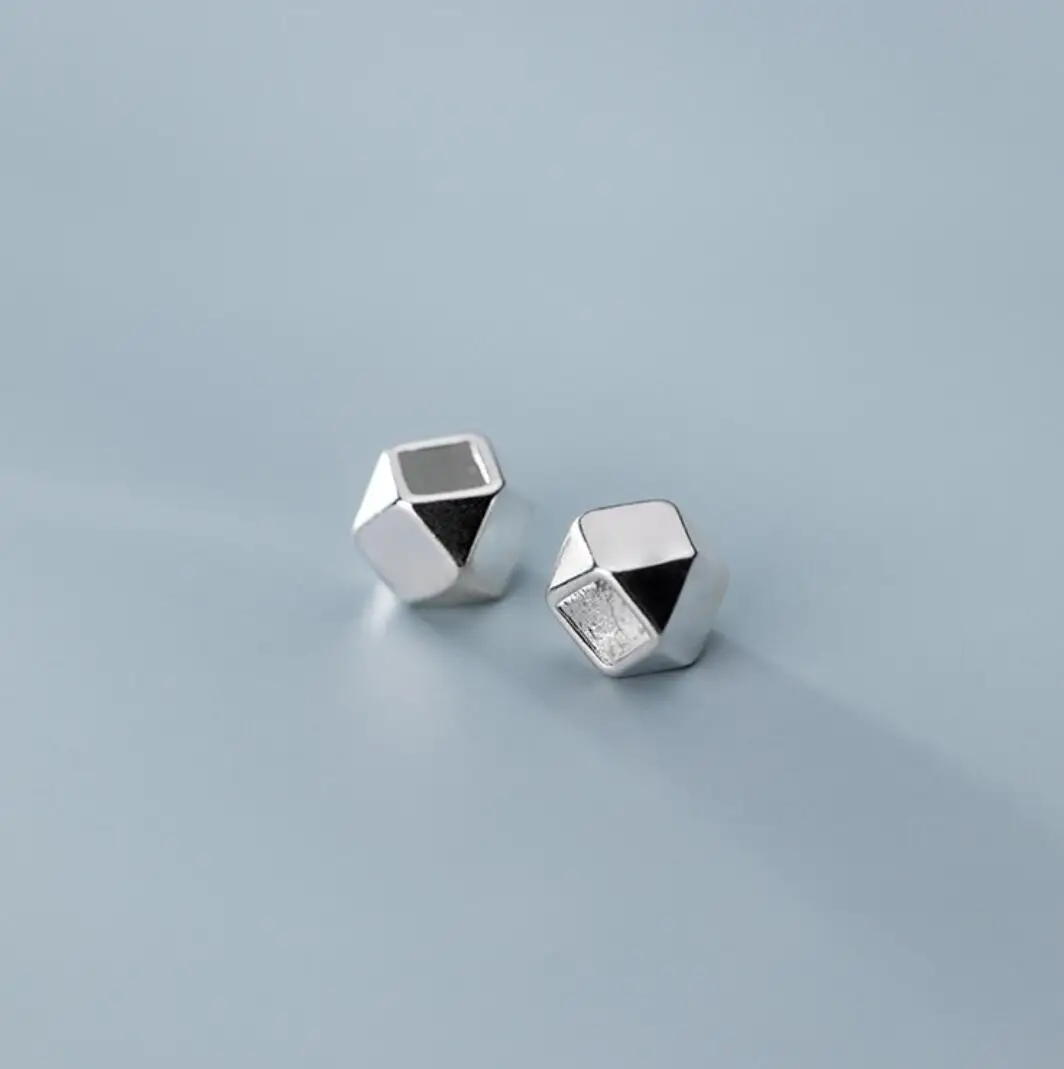 925 Sterling Silver Shiny Brushed Faceted Cube Round Spacer Loose Beads A2458 | Украшения и аксессуары