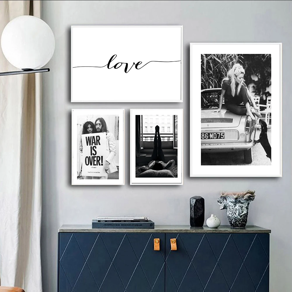 Скандинавская черная белая девушка с собакой фото печать холст картина любовь