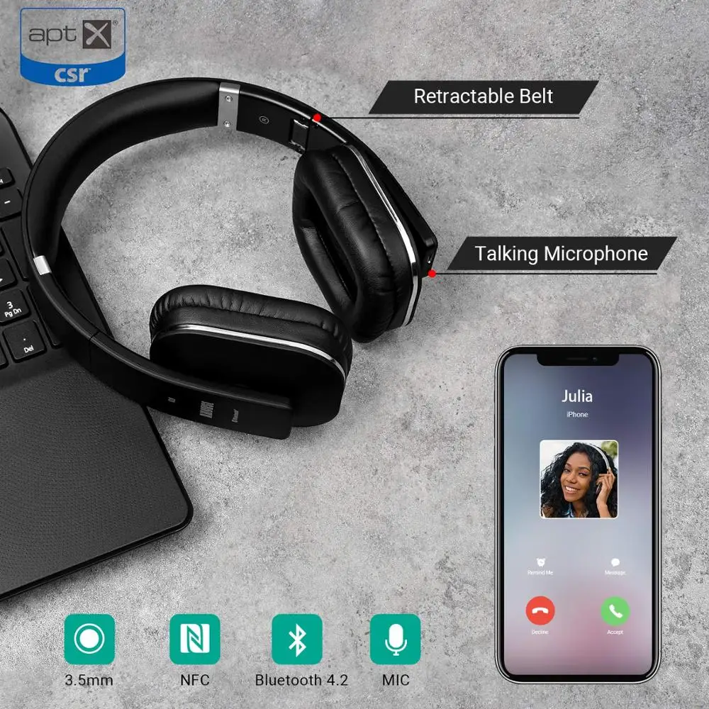 Bluetooth 4 2 Aptx Накладные наушники с низкой задержкой Беспроводная стереогарнитура