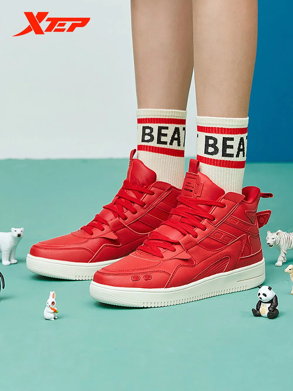 Xtep Men's Skateboard Shoes High-Top Leisure Lace-Up Shoes Male Students Wear-Resistant Breathable Sports Shoes 880319310083