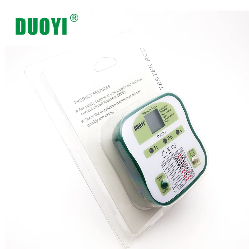 Тестер розеток DUOYI DY207 тестер с цифровым дисплеем детектор RCD для тестирования автоматический выключатель