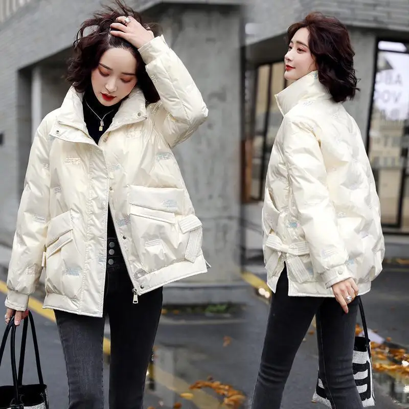 

2021New Women Parkas Winter Shiny Down Padded Coat Jacket Female Embroidery Thickening Warm Jackets Bow Fashion Coat 3XLC1313
