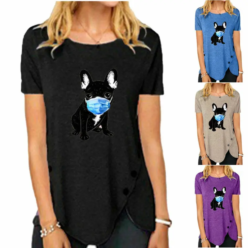 

Womens Short Sleeve Dog Print T-Shirts Summer Casual Tops Tunic Blouse Plus Size