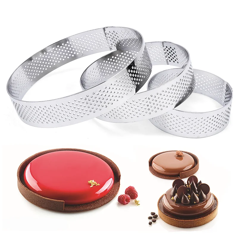 

6 8 10 CM Stainless Steel Tart Mold Ring Tartlet Cake Mousse Molds Cookies Pastry Circle Cutter Pie Ring Perforated