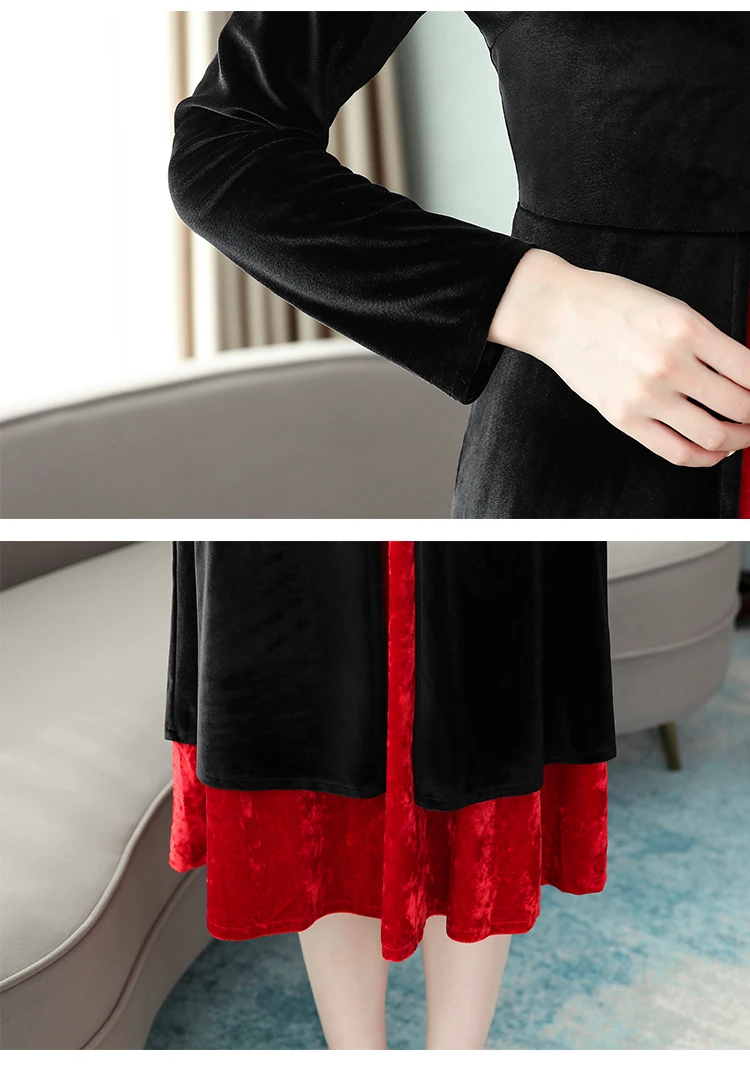 

Plus Size 4xl Dress For Women Golden Velvet Ladies Dresses Patchwork Black Luxury Women Dresses Korean Dress Vestidos De Fiesta