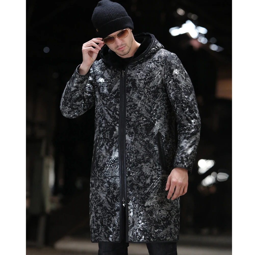 

Thicken Sheepskin SANI Fur Shearling Medium Long Fur Jacket Men Double Sides Winter Hooded Real Fur Leather Clothing