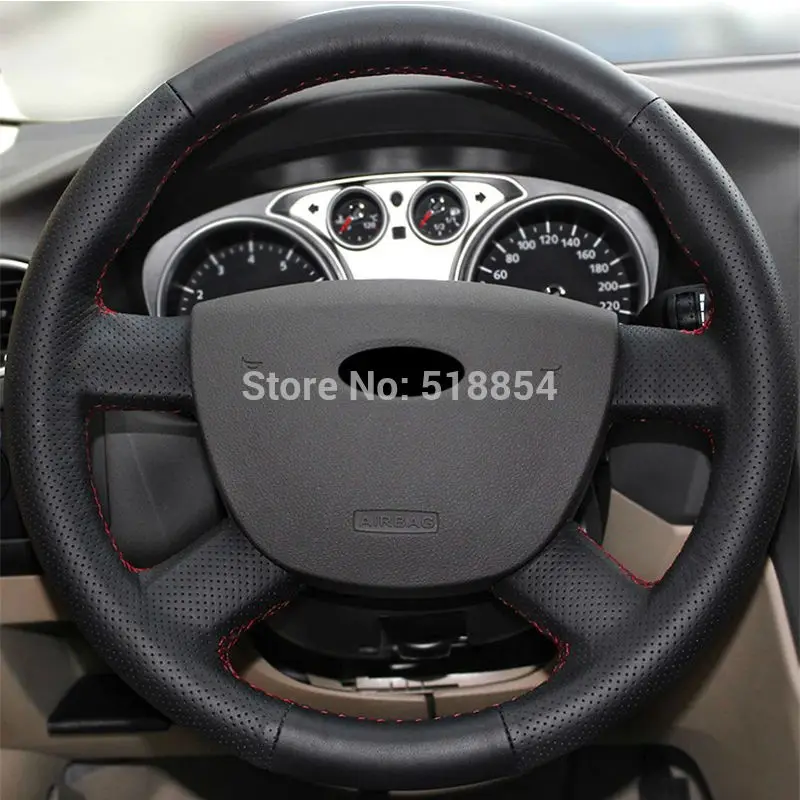 Черный чехол на руль из искусственной кожи для Ford Focus 2 2005 2011|car steering wheel cover|steering