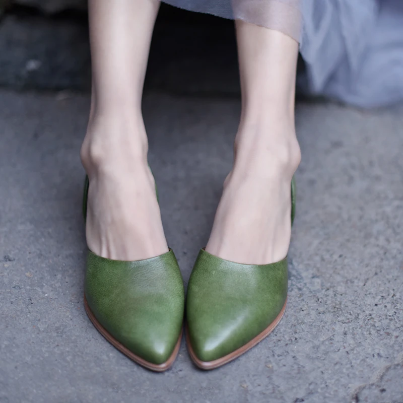 

Artmu Original Pointed Toe Women Sandals Shoes Low Heels Closed Toe Slippers Lady Flats Handmade Genuine Leather Zapatos Mujer