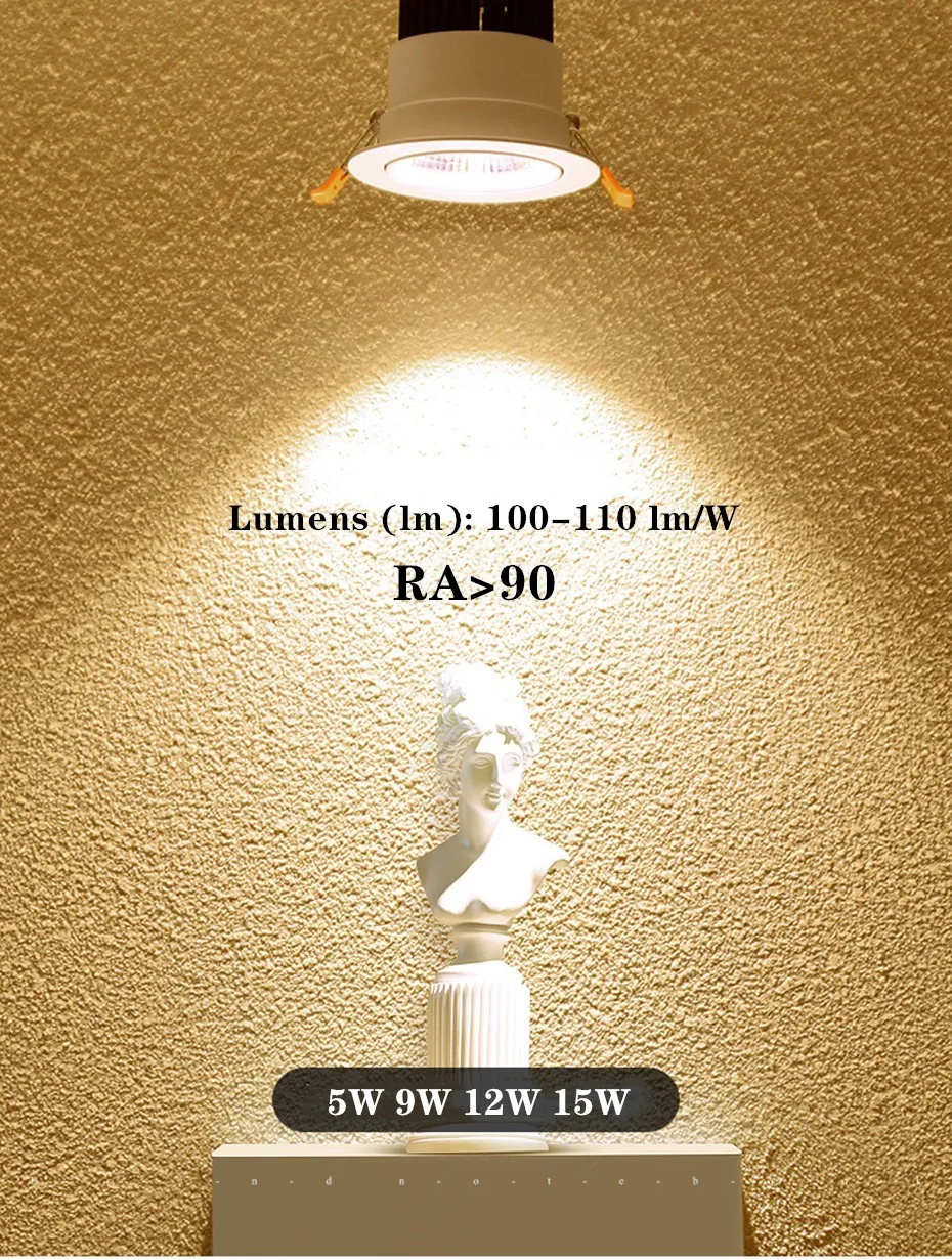 Luz descendente LED COB AC85-265V para interiores, foco de blanco puro de 6000 k de 5W, 9W, 12W, blanco cálido, 3000 k, luz del techo
