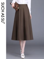 such as su new 2022 women black brown high waist pleated skirt autumn winter s 3xl size female mid long woven skirt 7135