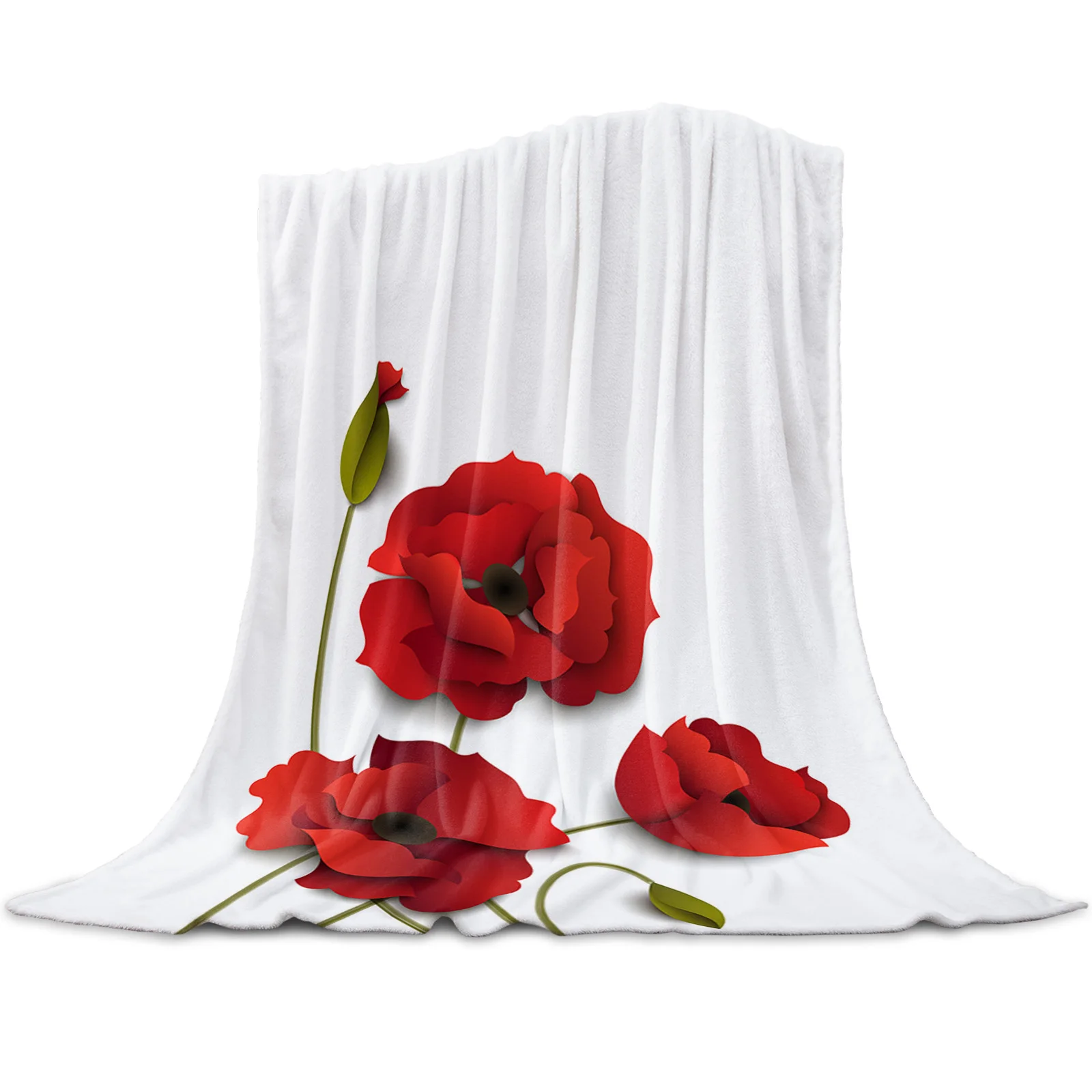 

Red Flower Poppy Flower Flannel Blanket for Sofa Microfiber Throw Bedspread Blanket Cover for Bed