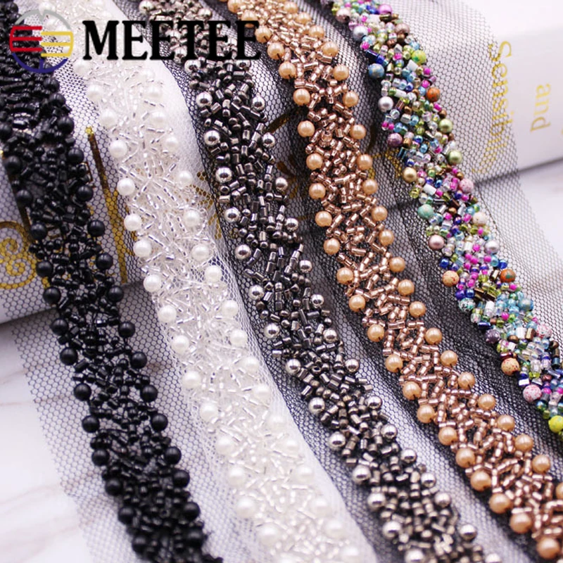 2 ярда жемчужные бусины блестки кружевная лента ткань платье воротник рукав