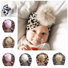 НОВАЯ шапка Nishine с леопардовым принтом и милым помпоном для волос для новорожденных малышей Кепка с углублением шин Шапка-тюрбан аксессуары для волос для маленьких девочек