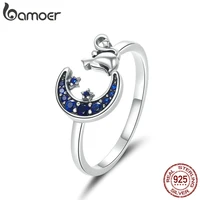 bamoer moon cat finger rings for women adjustable 925 sterling silver ring 2021 spring new collection fashion bijoux scr677