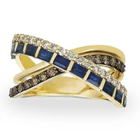 classic cross blue square cubic zirconia crystal gold color female ring for women party jewelry accessories