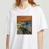 summer women t shirt oil paintings of cat printed tshirts casual tops tee harajuku 90s vintage white shirt mujer camisetas