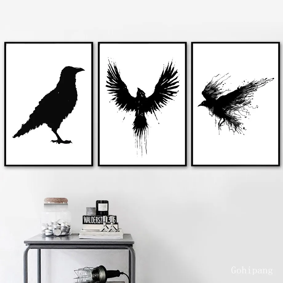 Модные Белые Черные Птицы напечатанные холст картины Ворон постеры с животными и