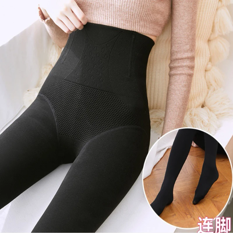 

Fish Bone High Waist And Abdomen Integrated Skin Penetrating Pants Thermal Plush Leggings large Elastic Women's Slim Pants Unde