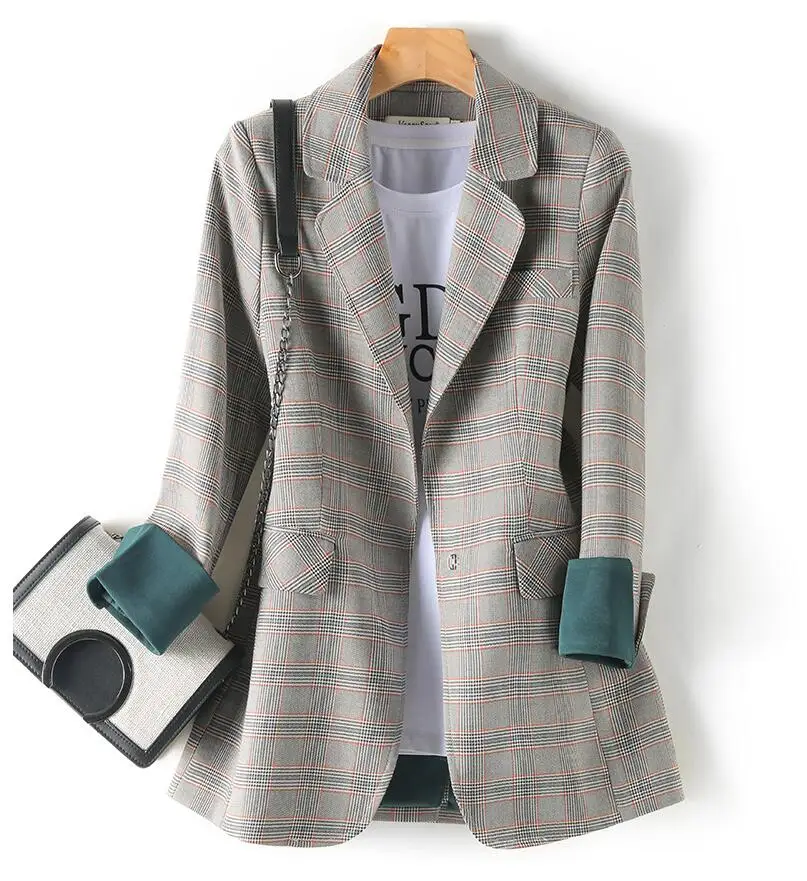 2020 New Fashion Business Interview Plaid Suits Women Work Office Ladies Long Sleeve Spring Casual Blazer
