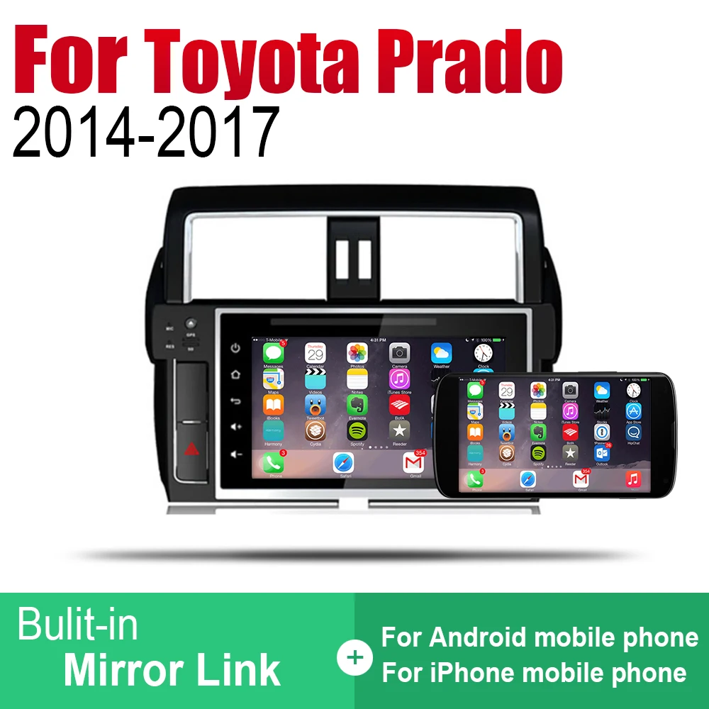 Автомагнитола на Android с GPS-навигацией стерео для Toyota Land Cruiser Prado 2014 2015 2016 2017 Bluetooth wifi