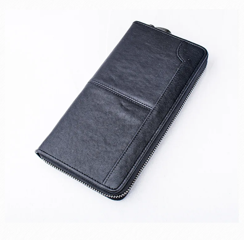 147 Genuine leather cow skin black long purse zip card holder for men