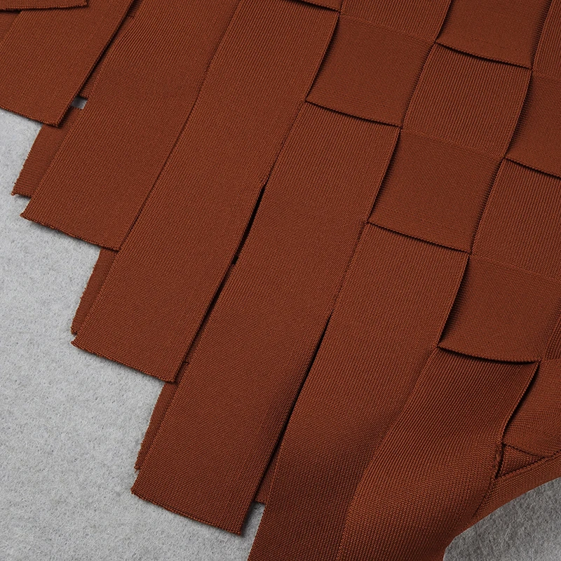 

VC All Free Shipping Chic Brown Skirt Plaid Braided Design Celebrity Party Club Bandage Knee Length Skirt