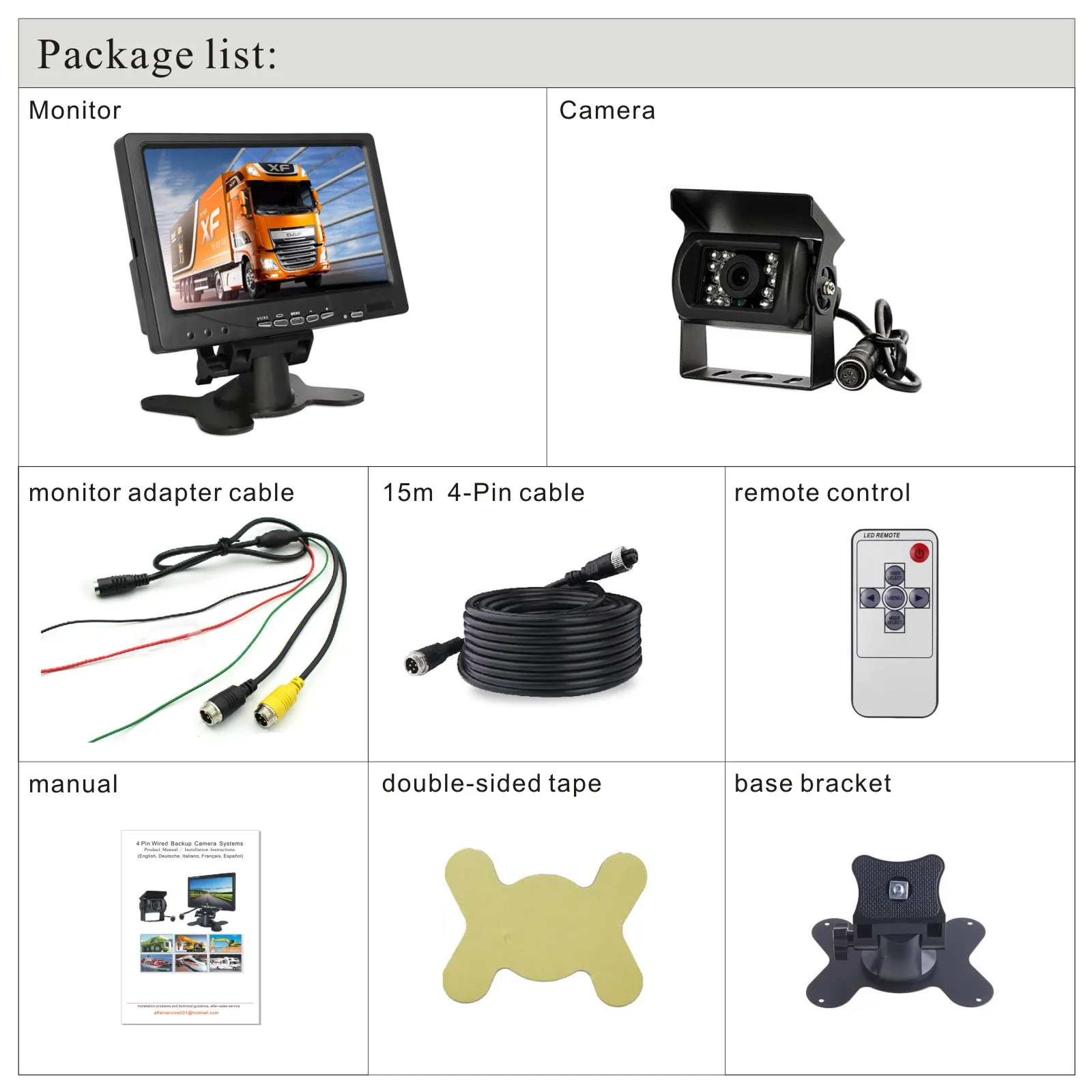 12V-24V 4Pin 7&quot TFT LCD Monitor 18LEDs Night Vision Waterproof Reversing Backup Rear View Camera Kit for RV Truck Trailer | Автомобили