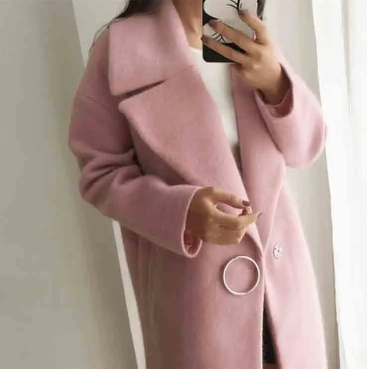 Women Cotton Overcoat Autumn Knitwear Wool Blends Long Sleeve Button White Causal Coats Jacket