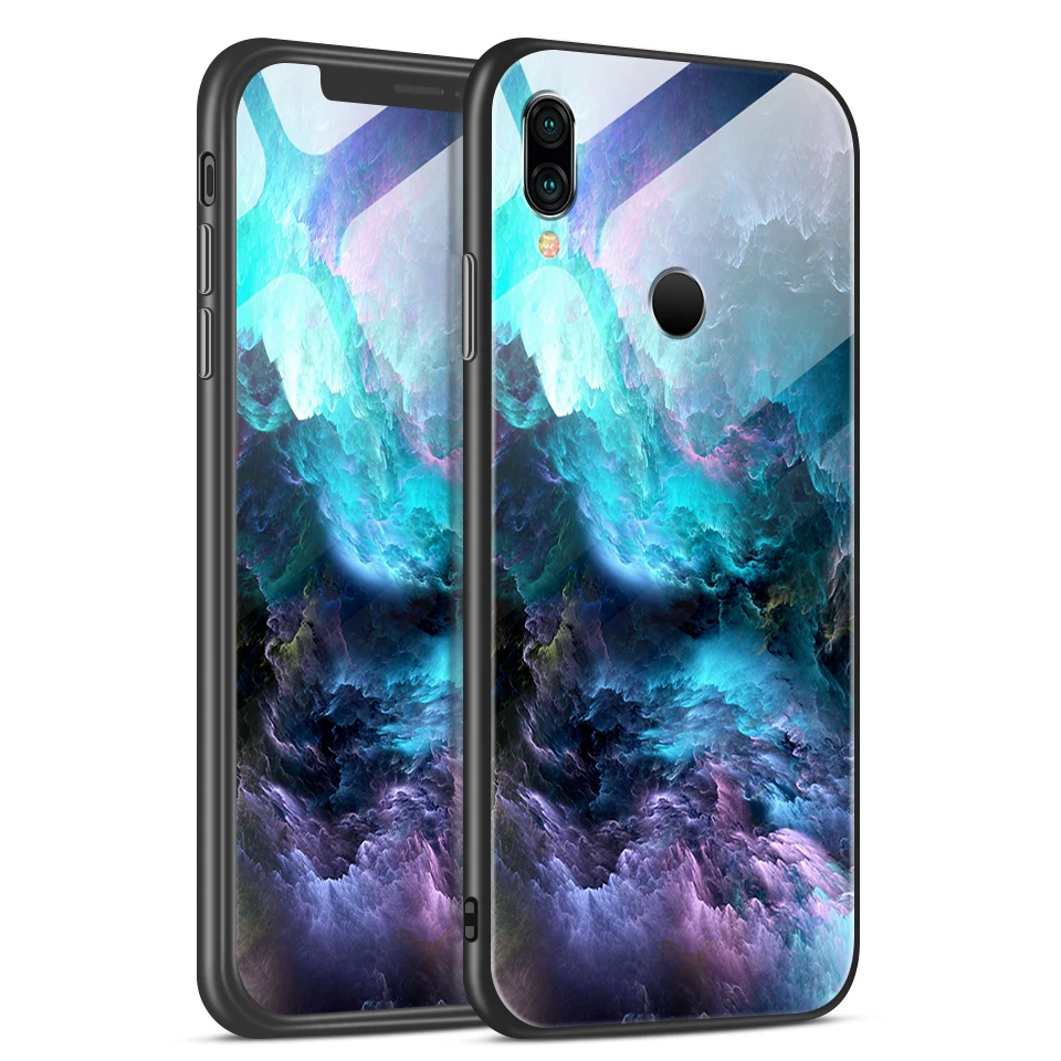 H109 Для Xiaomi Redmi Note 6 звездный узор закаленное стекло чехол для телефона Redmi Note 7 мягкий силиконовый край полная защита жесткий чехол - Цвет: H109