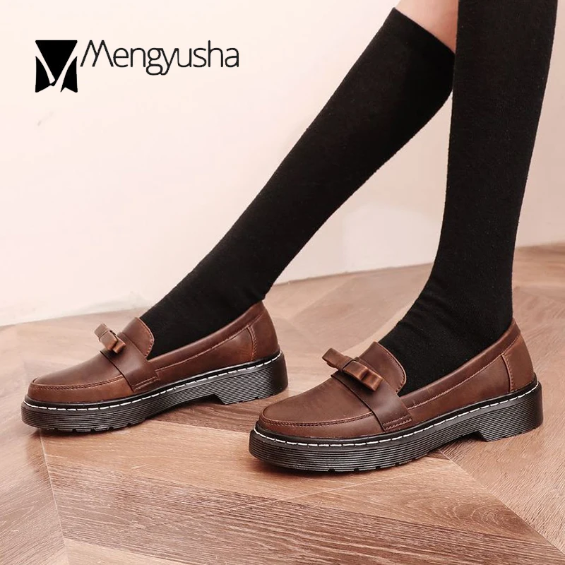 Туфли-оксфорды женские в стиле ретро с круглым носком без застежки Мокасины