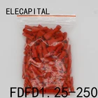 FDFD1-250 FDFD1.25-250 изоляционные женские изолированные электрические обжимные клеммные разъемы кабельный провод соединитель 100 шт.упак. FDFD