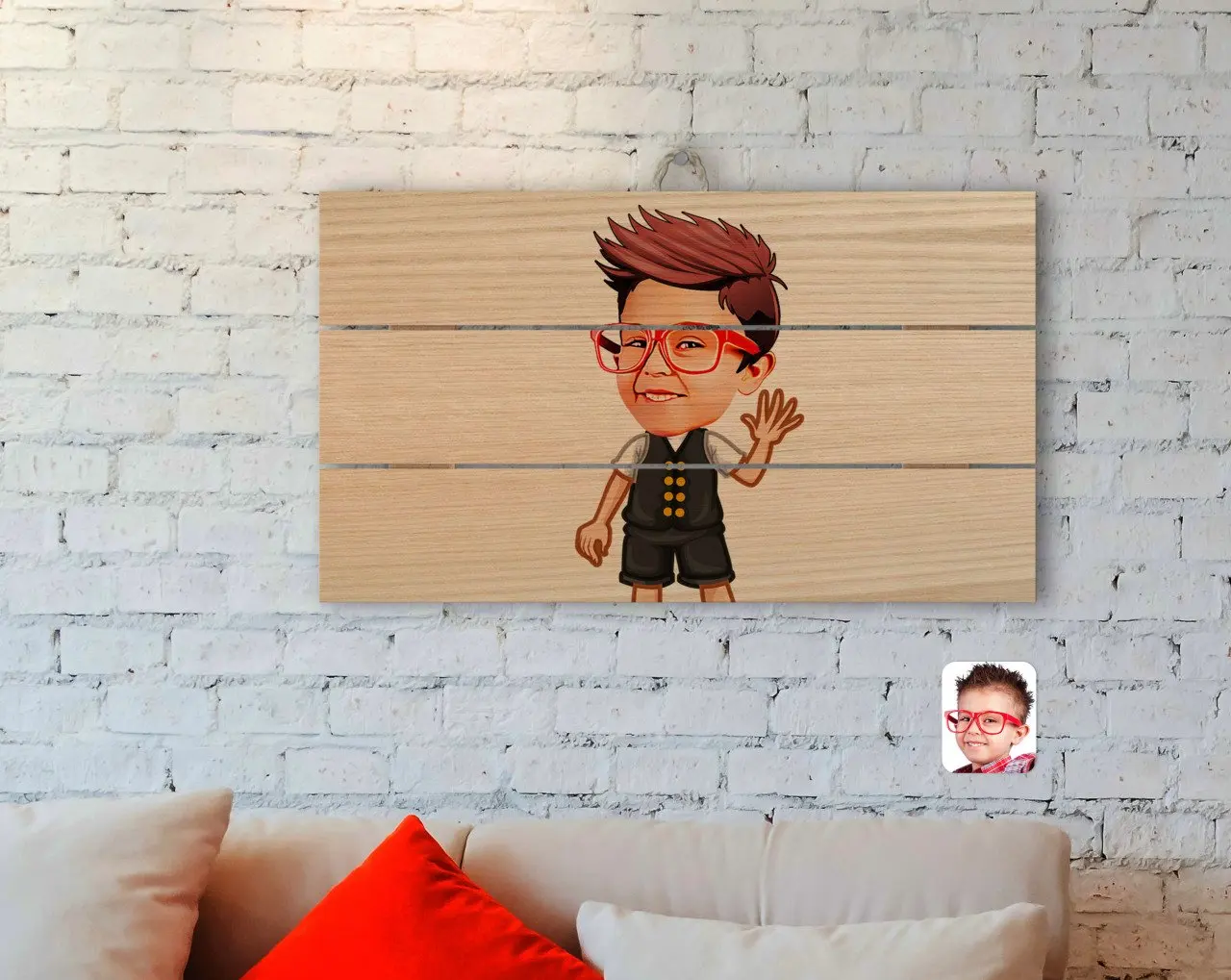 

Personalized Male Child Caricature Of Authentic Wooden Pallet Tablo-2