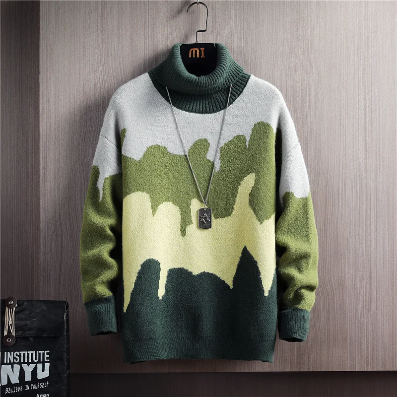 

Осенне-зимний теплый мужской свитер, вязаный пуловер с круглым вырезом, мужская повседневная верхняя одежда, топы в стиле пэчворк, Молодежн...