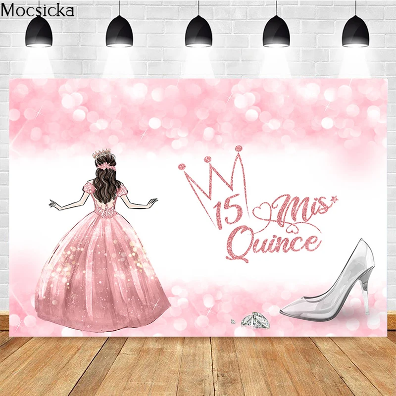 

Mocsicka 15th Birthday Photography Background Princess Pink Decoration Studio Props Girl Happy Birthday Photo Backdrop Banner