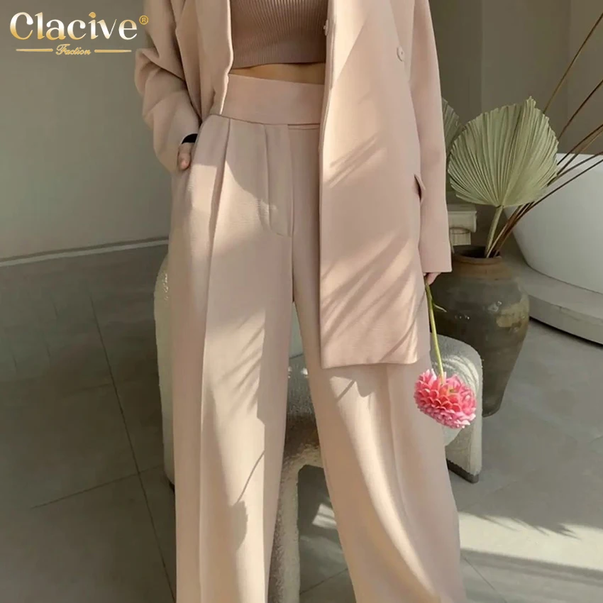 

Clacive Khaki High Waist Casual Women'S Pants Fashion Full Length Office Traf Trousers Ladies Elegant High Waist Pants Female